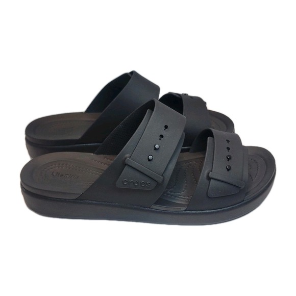 Crocs Womens Sz 9 Brooklyn Buckle Low Wedges Platform Sandals Black - Picture 3 of 6